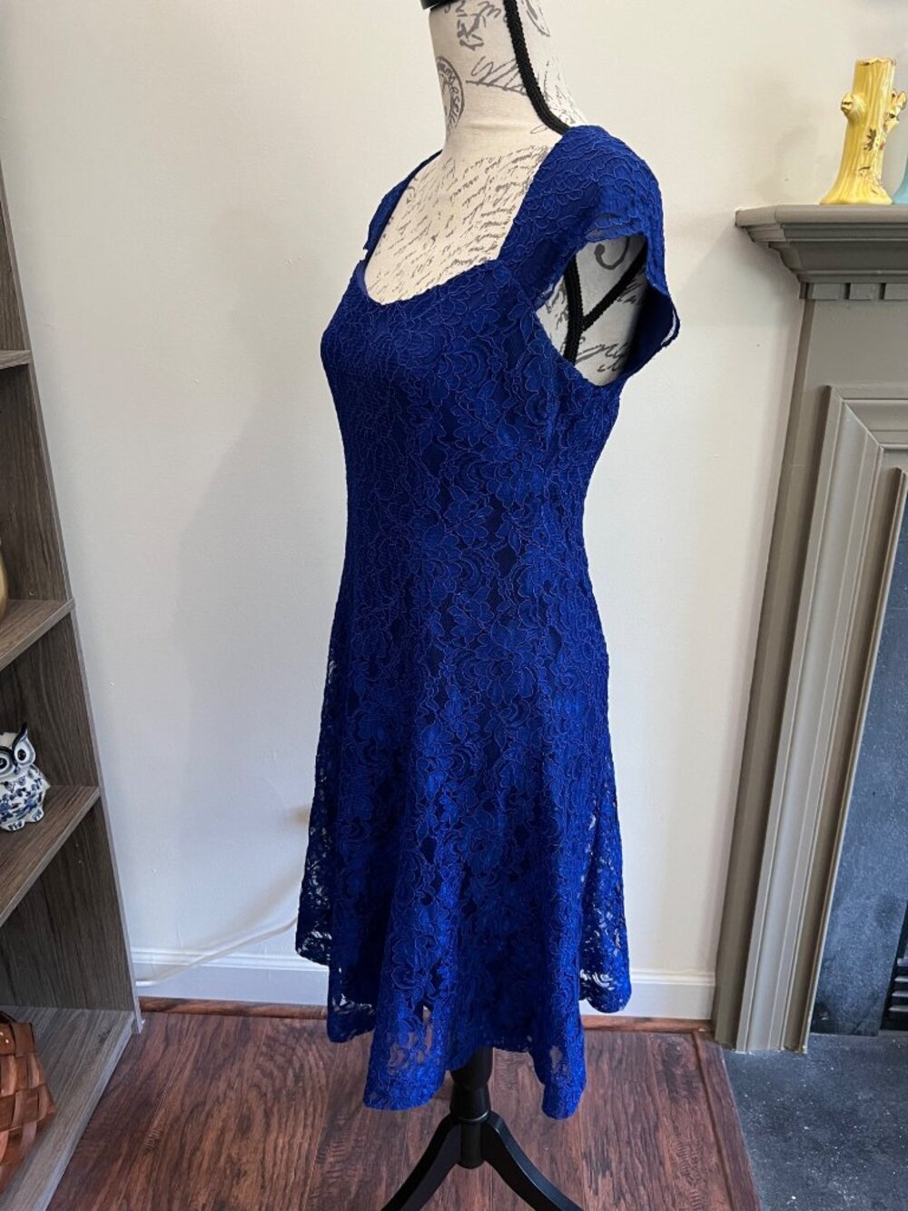 Lauren Ralph Lauren Evening Blue Lace Lined Cocktail Dress Date Open Back 8 - Picture 3 of 13